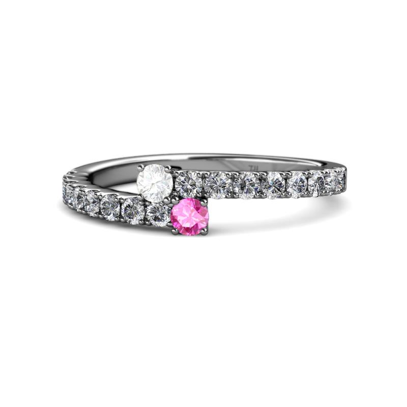 Delise 3.40mm Round White and Pink Sapphire with Side Diamonds Bypass Ring 