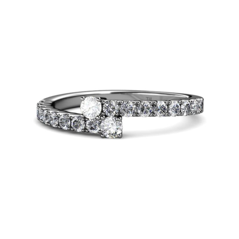 Delise 3.40mm Round White Sapphire and Diamond with Side Diamonds Bypass Ring 