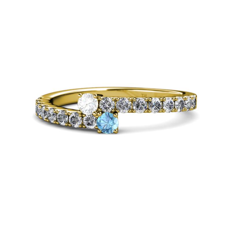 Delise 3.40mm Round White Sapphire and Blue Topaz with Side Diamonds Bypass Ring 