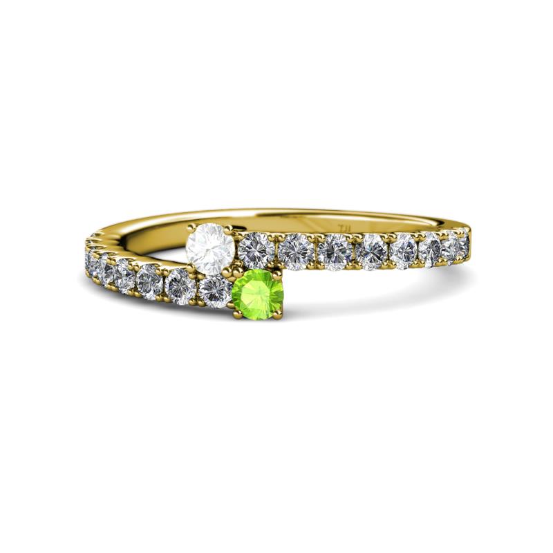 Delise 3.40mm Round White Sapphire and Peridot with Side Diamonds Bypass Ring 