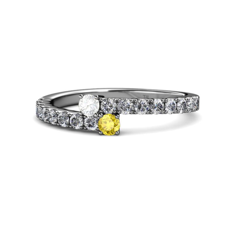Delise 3.40mm Round White and Yellow Sapphire with Side Diamonds Bypass Ring 