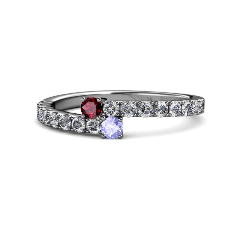 Delise 3.40mm Round Ruby and Tanzanite with Side Diamonds Bypass Ring 