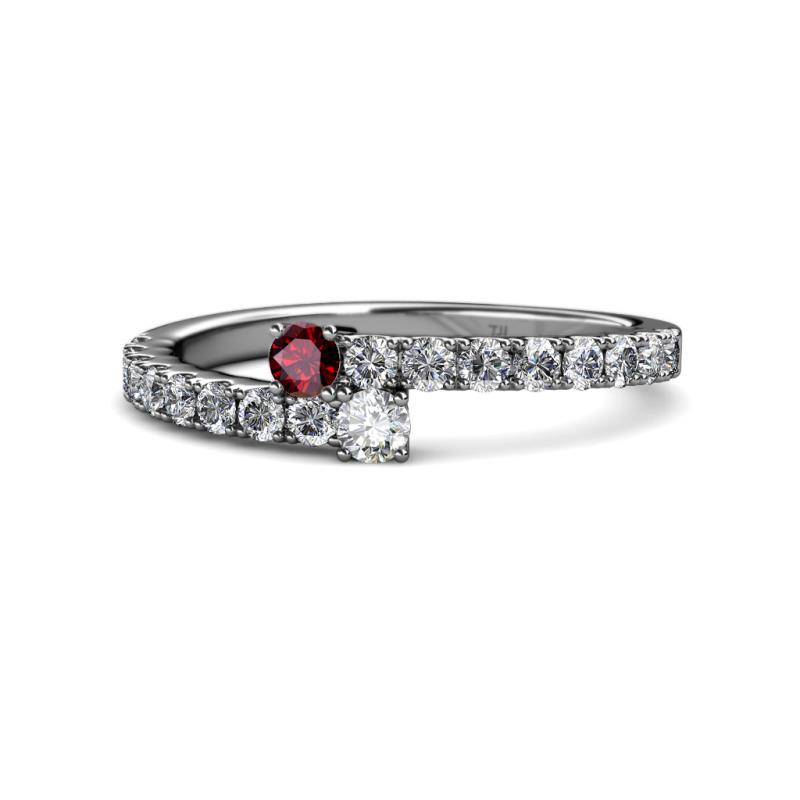 Delise 3.40mm Round Ruby and Diamond with Side Diamonds Bypass Ring 