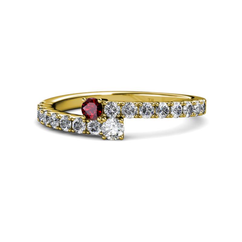 Delise 3.40mm Round Ruby and Diamond with Side Diamonds Bypass Ring 