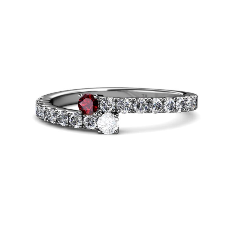 Delise 3.40mm Round Ruby and White Sapphire with Side Diamonds Bypass Ring 