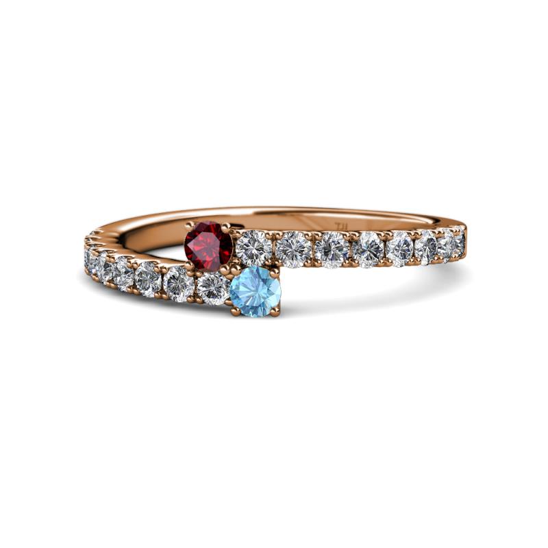 Delise 3.40mm Round Ruby and Blue Topaz with Side Diamonds Bypass Ring 