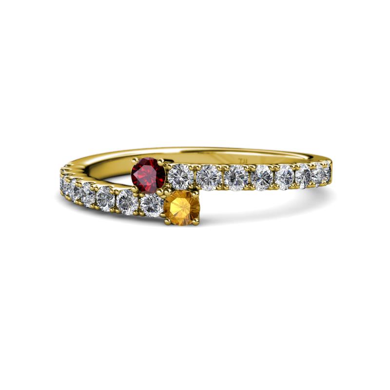 Delise 3.40mm Round Ruby and Citrine with Side Diamonds Bypass Ring 