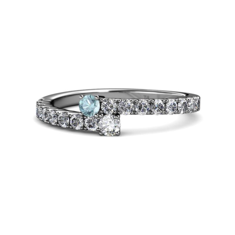 Delise 3.40mm Round Aquamarine and Diamond with Side Diamonds Bypass Ring 