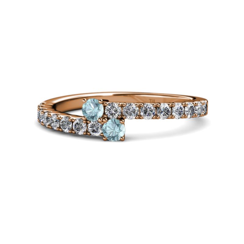 Delise 3.40mm Round Aquamarine with Side Diamonds Bypass Ring 