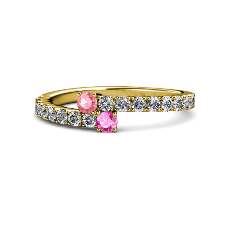 Delise 3.40mm Round Pink Tourmaline and Pink Sapphire with Side Diamonds Bypass Ring 