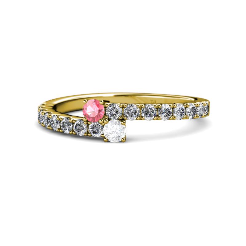 Delise 3.40mm Round Pink Tourmaline and White Sapphire with Side Diamonds Bypass Ring 