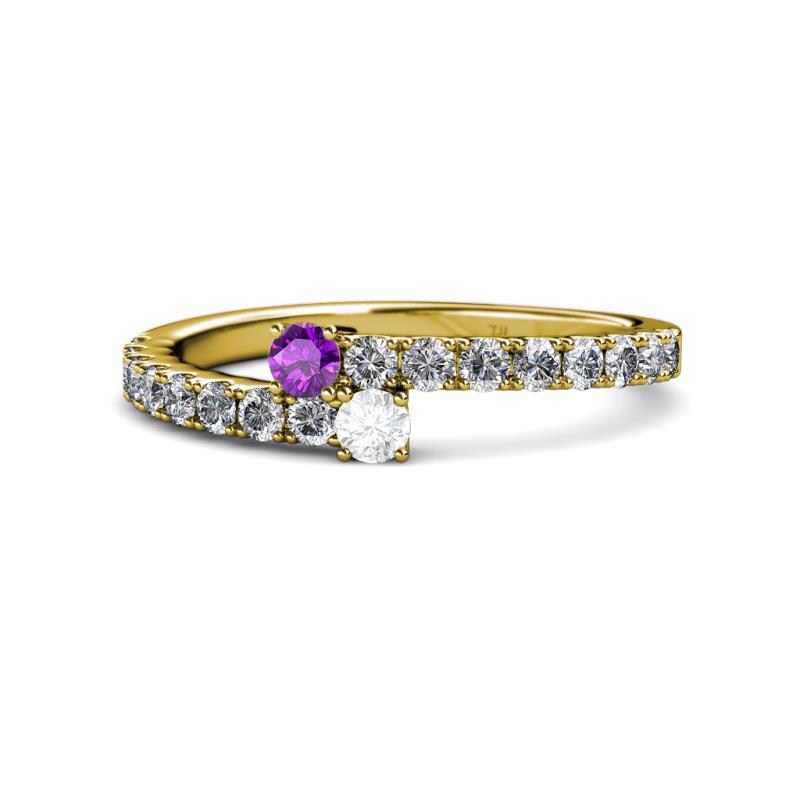Delise 3.40mm Round Amethyst and White Sapphire with Side Diamonds Bypass Ring 