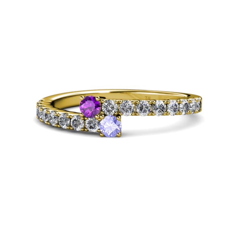 Delise 3.40mm Round Amethyst and Tanzanite with Side Diamonds Bypass Ring 
