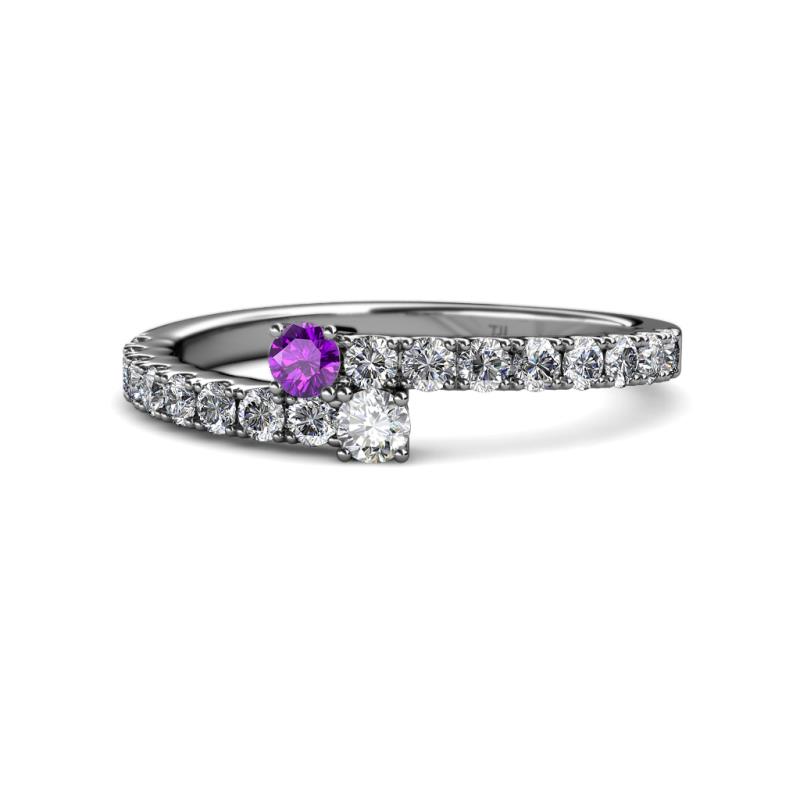 Delise 3.40mm Round Amethyst and Diamond with Side Diamonds Bypass Ring 