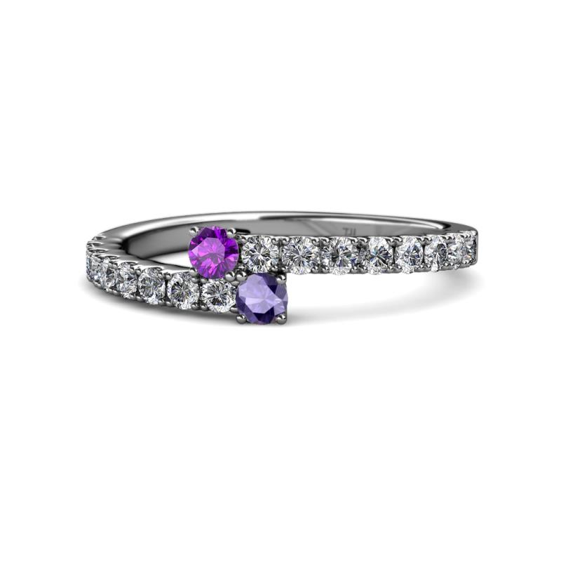 Delise 3.40mm Round Amethyst and Iolite with Side Diamonds Bypass Ring 