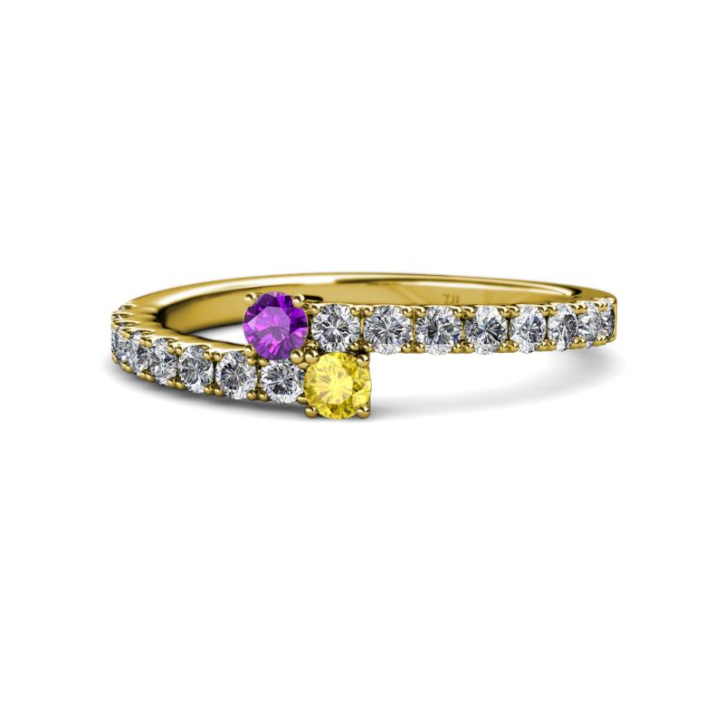 Delise 3.40mm Round Amethyst and Yellow Sapphire with Side Diamonds Bypass Ring 