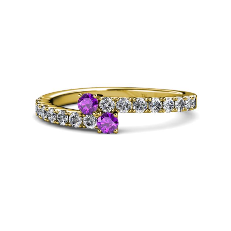 Delise 3.40mm Round Amethyst with Side Diamonds Bypass Ring 
