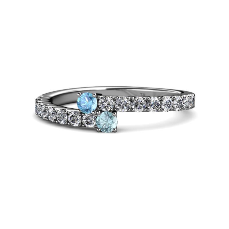 Delise 3.40mm Round Blue Topaz and Aquamarine with Side Diamonds Bypass Ring 