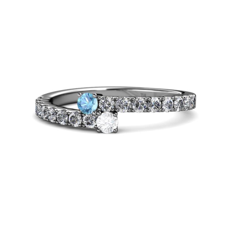 Delise 3.40mm Round Blue Topaz and White Sapphire with Side Diamonds Bypass Ring 