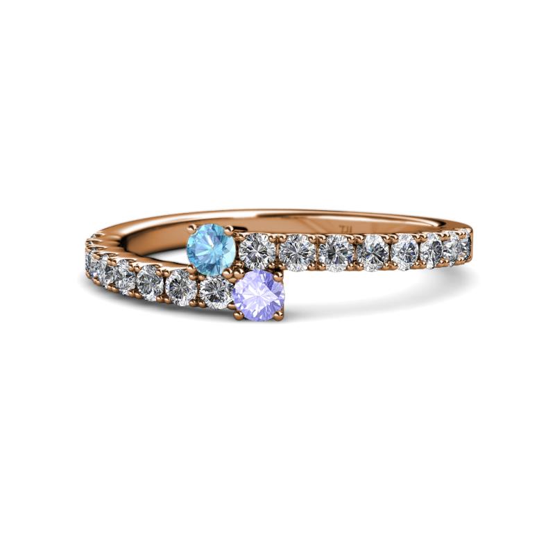 Delise 3.40mm Round Blue Topaz and Tanzanite with Side Diamonds Bypass Ring 