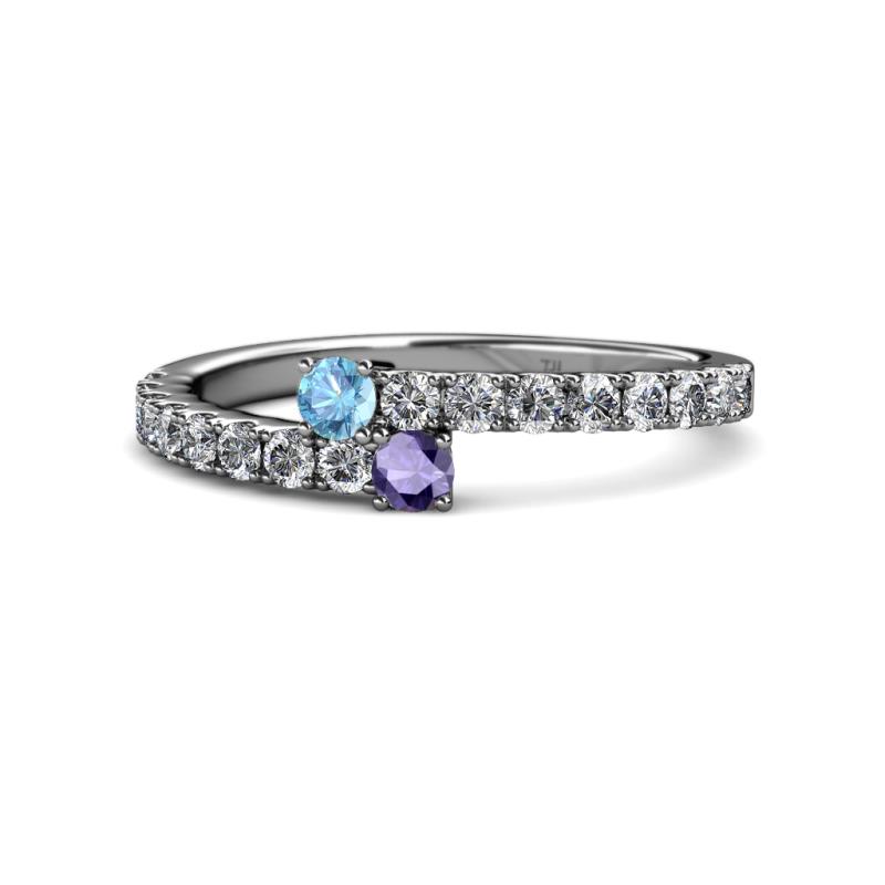 Delise 3.40mm Round Blue Topaz and Iolite with Side Diamonds Bypass Ring 