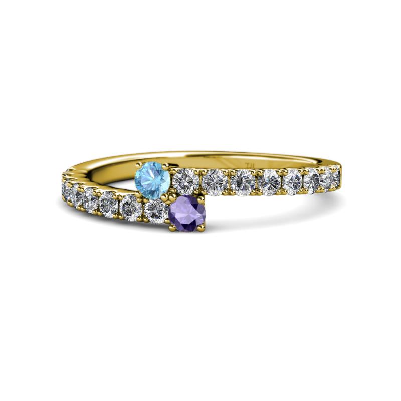 Delise 3.40mm Round Blue Topaz and Iolite with Side Diamonds Bypass Ring 