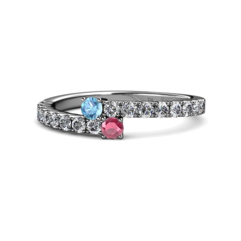 Delise 3.40mm Round Blue Topaz and Rhodolite Garnet with Side Diamonds Bypass Ring 