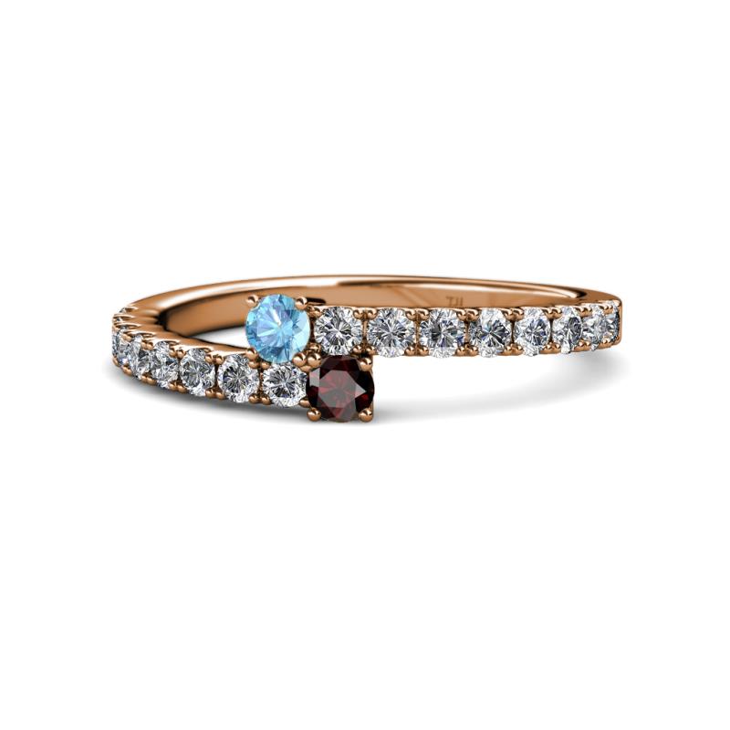 Delise 3.40mm Round Blue Topaz and Red Garnet with Side Diamonds Bypass Ring 