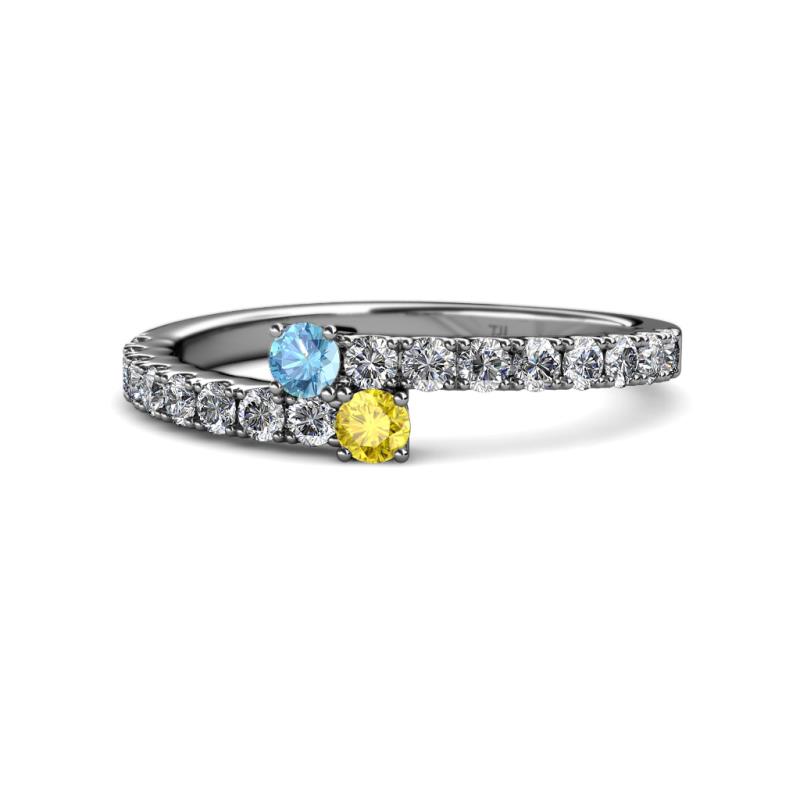 Delise 3.40mm Round Blue Topaz and Yellow Sapphire with Side Diamonds Bypass Ring 