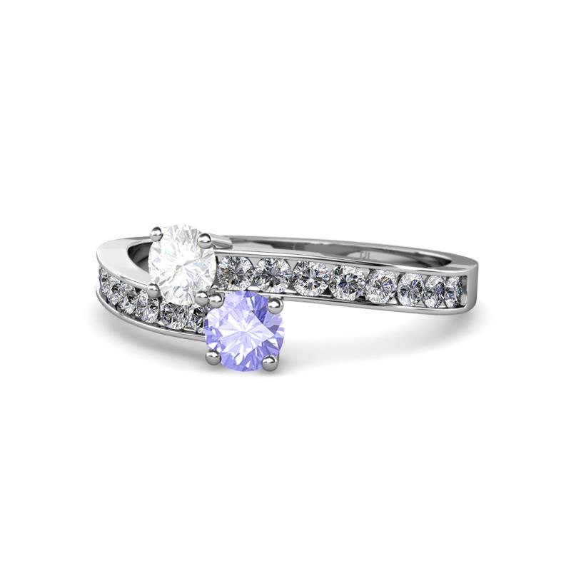 Olena White Sapphire and Tanzanite with Side Diamonds Bypass Ring 