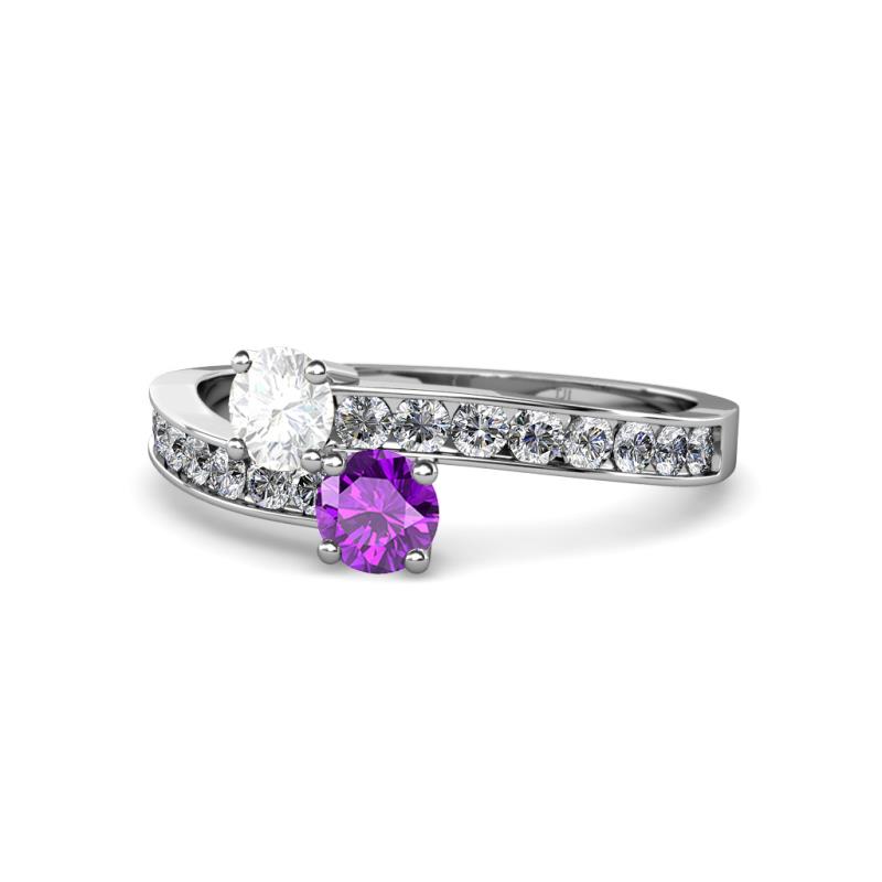 Olena White Sapphire and Amethyst with Side Diamonds Bypass Ring 