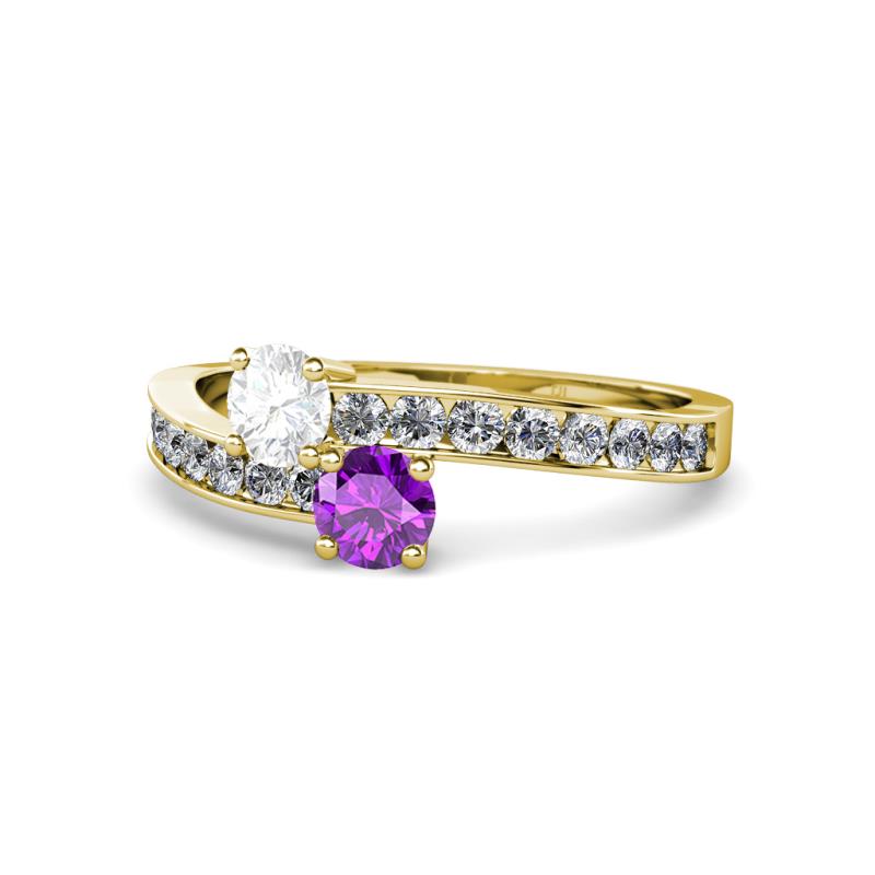 Olena White Sapphire and Amethyst with Side Diamonds Bypass Ring 