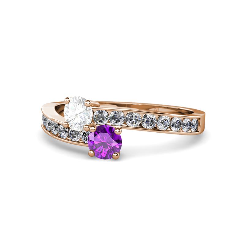 Olena White Sapphire and Amethyst with Side Diamonds Bypass Ring 