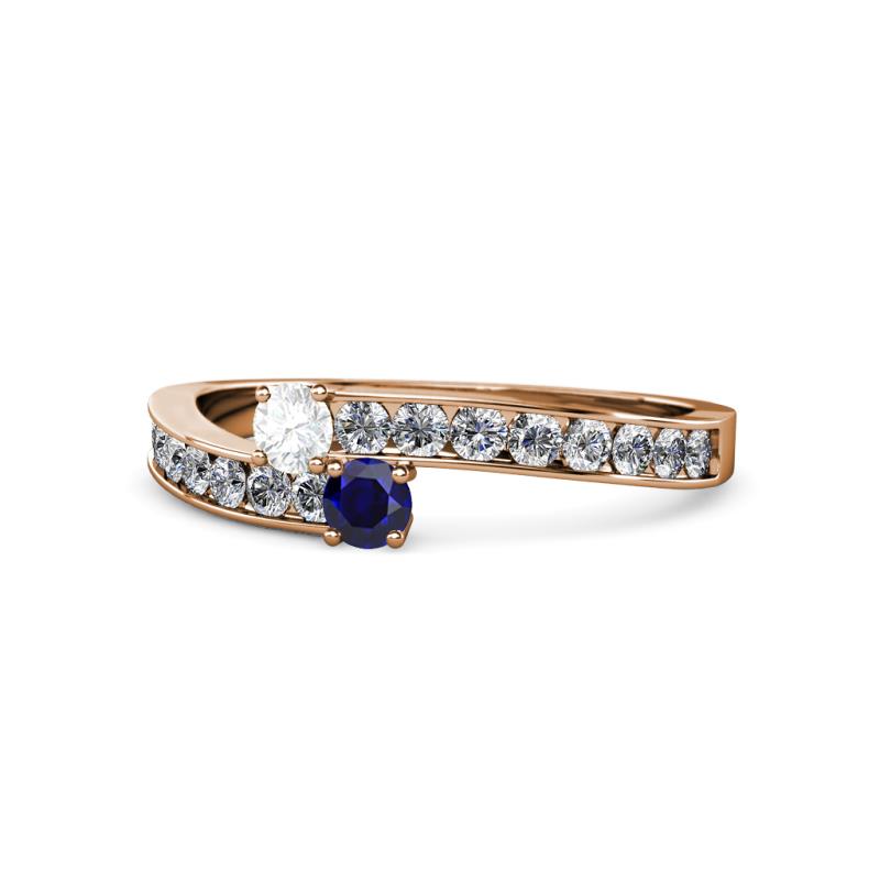 Orane White and Blue Sapphire with Side Diamonds Bypass Ring 