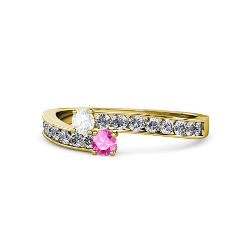 Orane White and Pink Sapphire with Side Diamonds Bypass Ring 