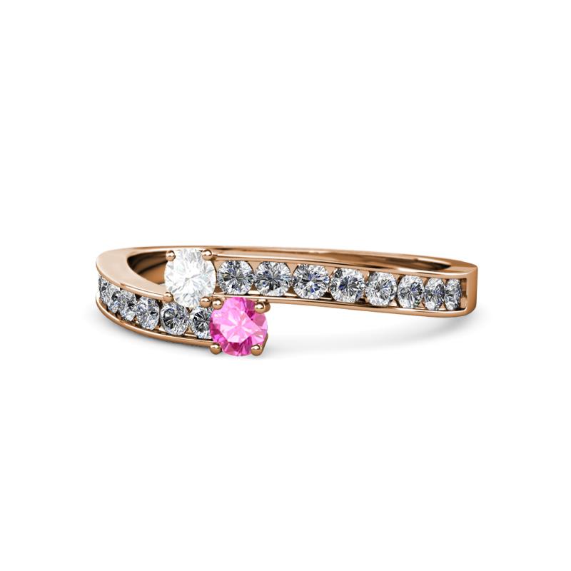 Orane White and Pink Sapphire with Side Diamonds Bypass Ring 