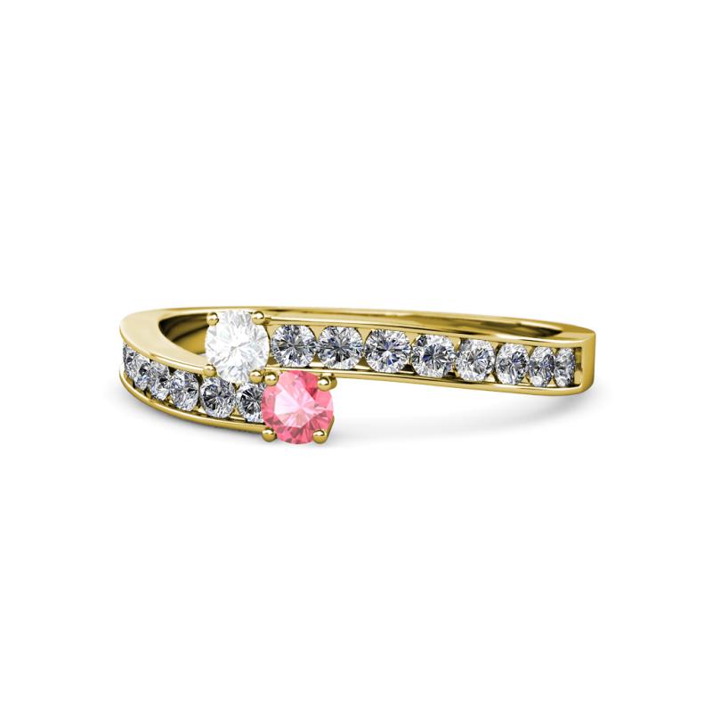 Orane White Sapphire and Pink Tourmaline with Side Diamonds Bypass Ring 