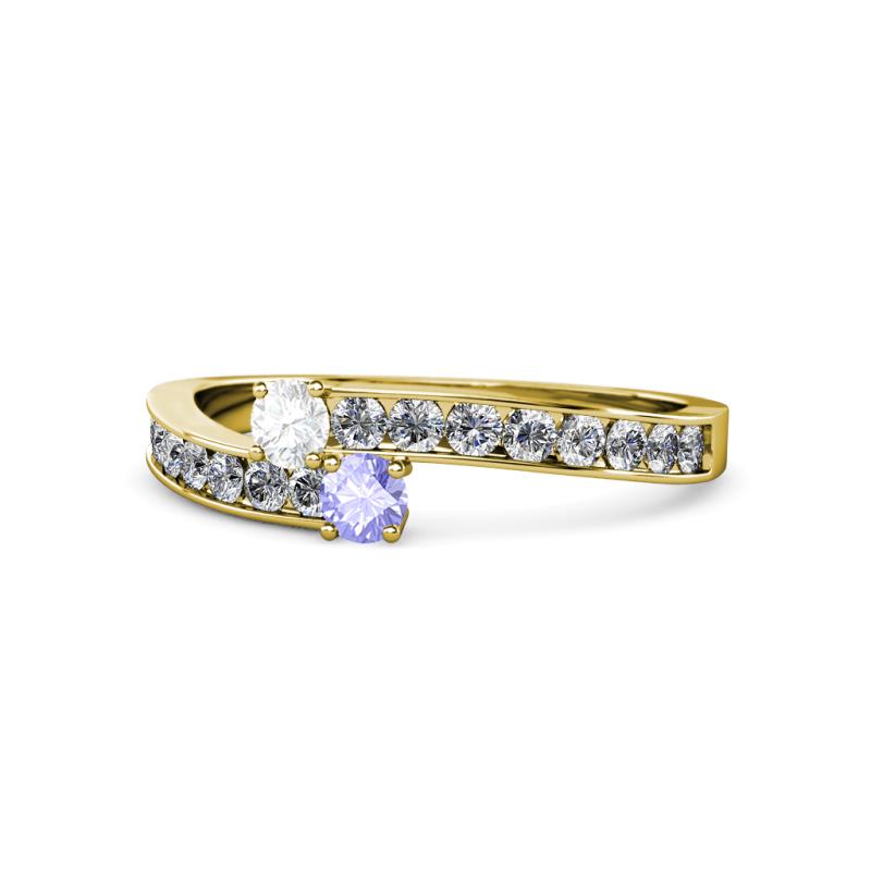 Orane White Sapphire and Tanzanite with Side Diamonds Bypass Ring 