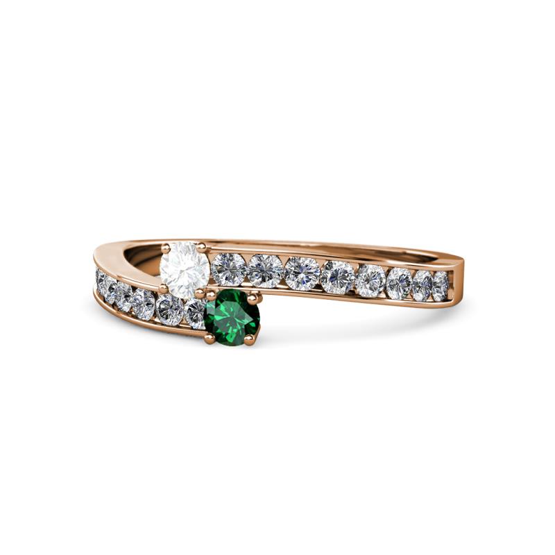 Orane White Sapphire and Emerald with Side Diamonds Bypass Ring 