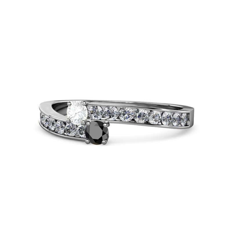 Orane White Sapphire and Black Diamond with Side Diamonds Bypass Ring 