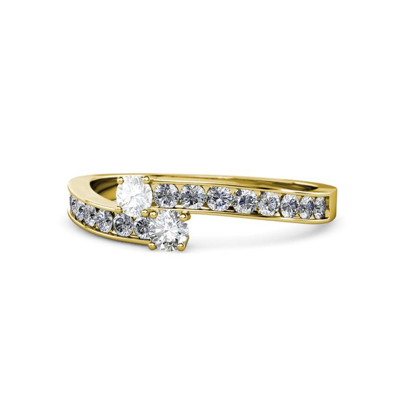 Orane White Sapphire and Diamond with Side Diamonds Bypass Ring 
