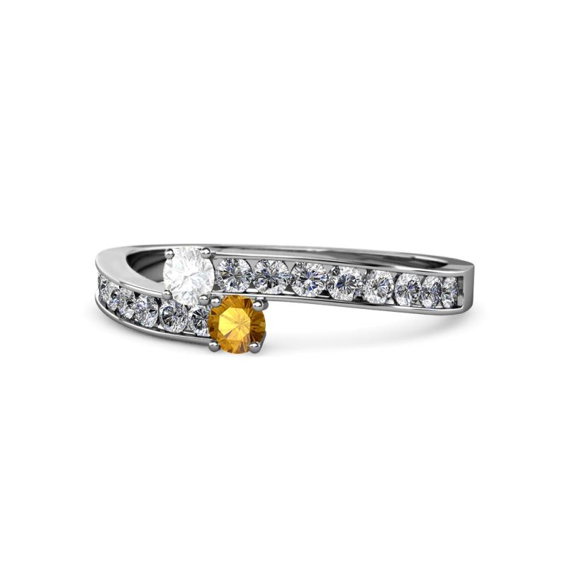 Orane White Sapphire and Citrine with Side Diamonds Bypass Ring 