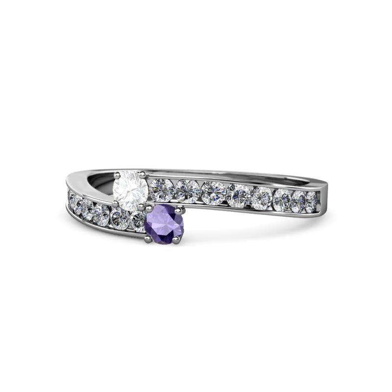 Orane White Sapphire and Iolite with Side Diamonds Bypass Ring 