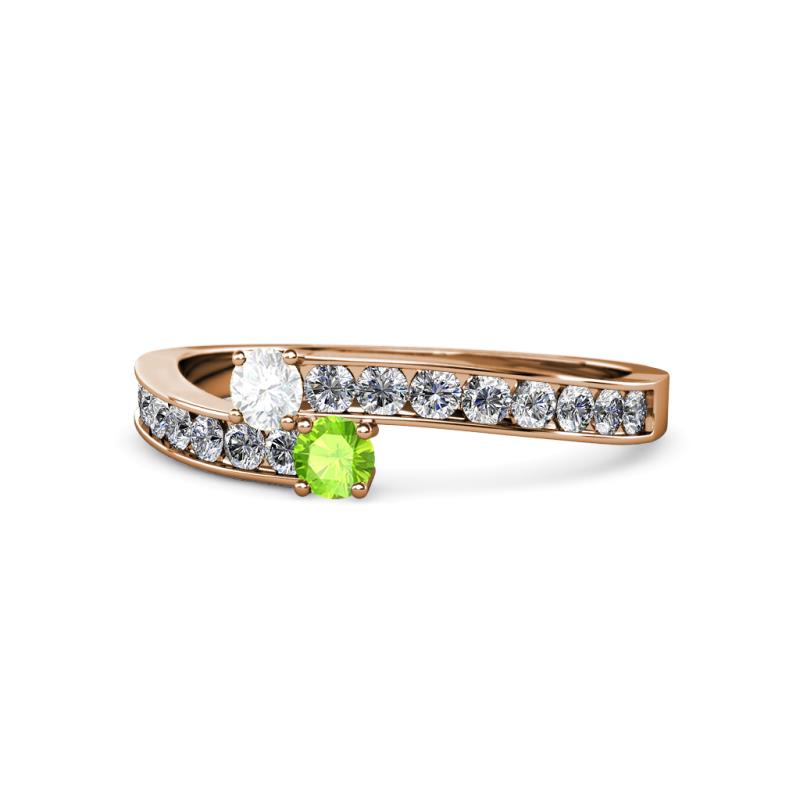 Orane White Sapphire and Peridot with Side Diamonds Bypass Ring 