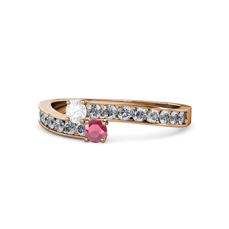 Orane White Sapphire and Rhodolite Garnet with Side Diamonds Bypass Ring 