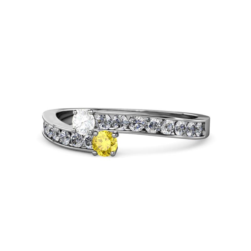 Orane White and Yellow Sapphire with Side Diamonds Bypass Ring 