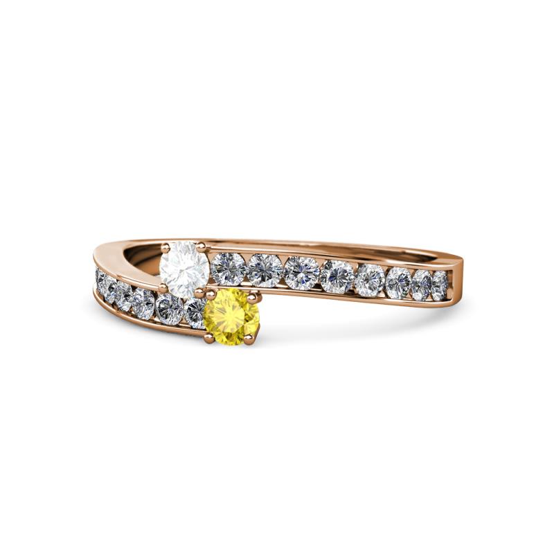 Orane White and Yellow Sapphire with Side Diamonds Bypass Ring 