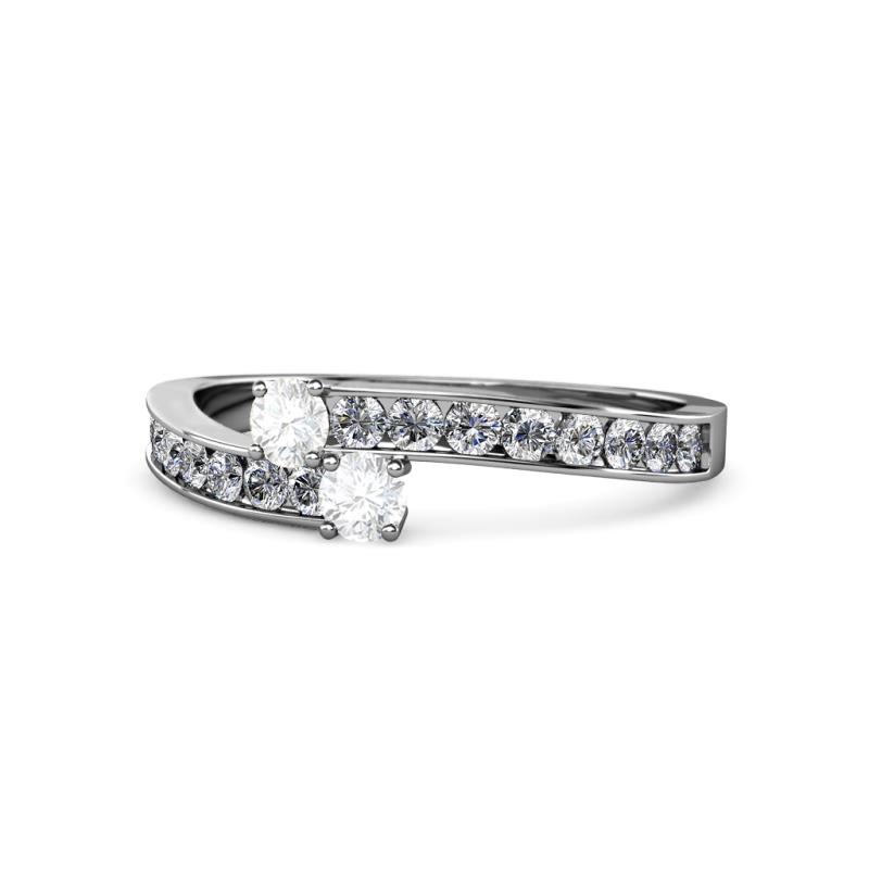 Orane White Sapphire with Side Diamonds Bypass Ring 