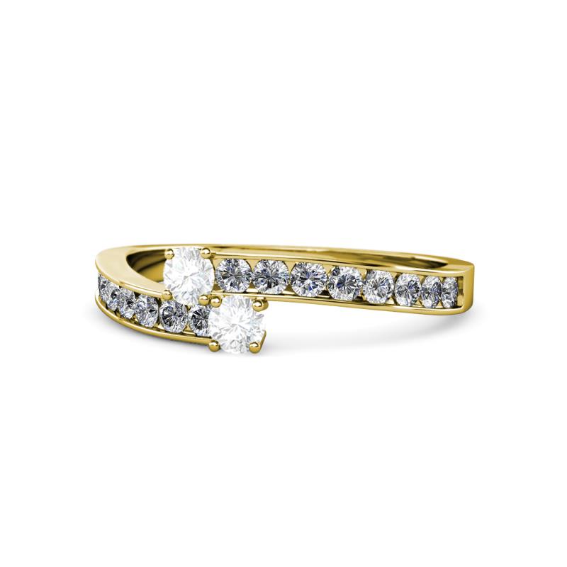 Orane White Sapphire with Side Diamonds Bypass Ring 