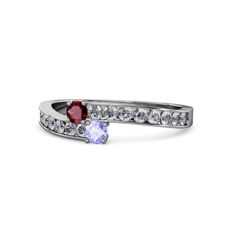 Orane Ruby and Tanzanite with Side Diamonds Bypass Ring 